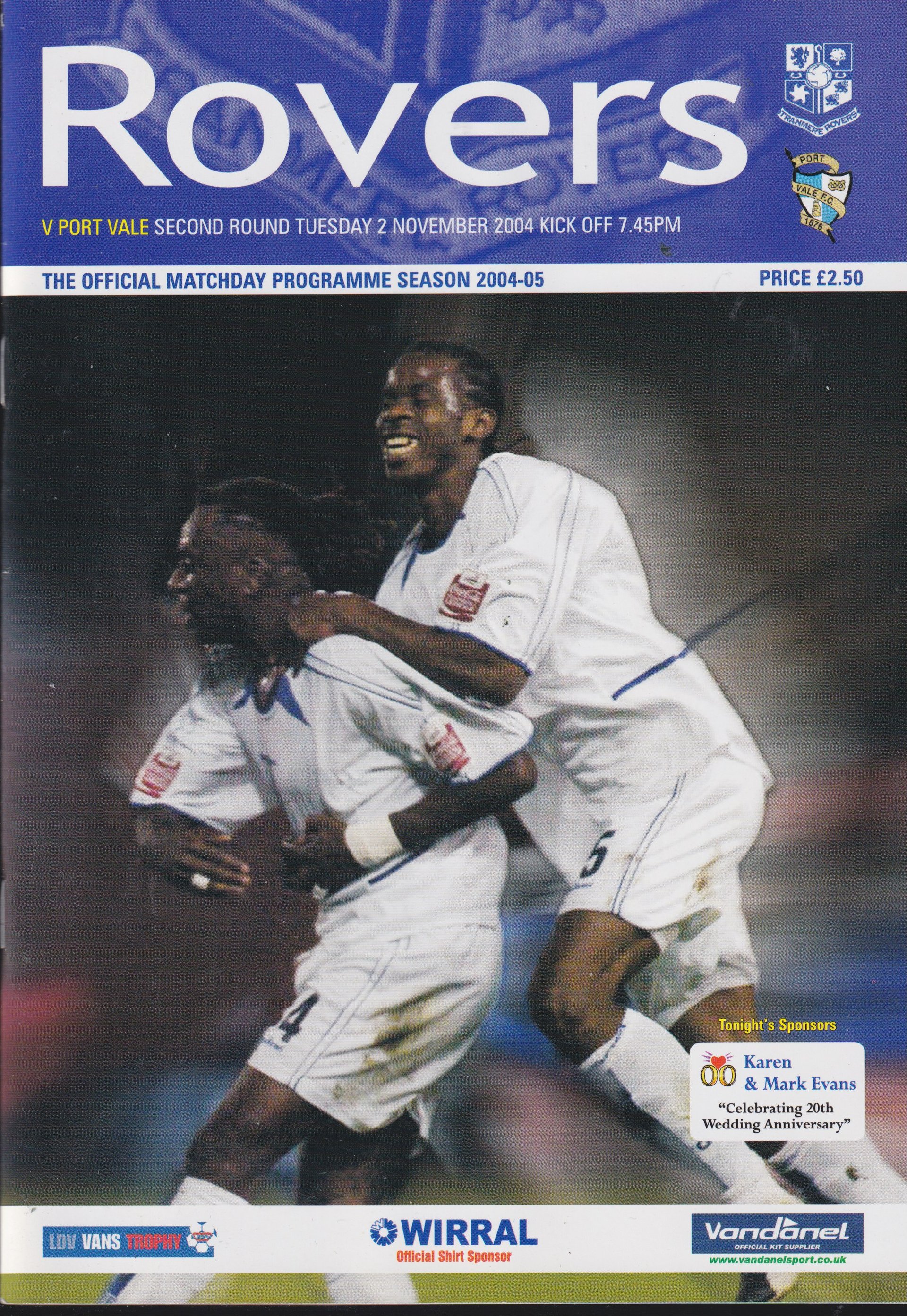 Tranmere Rovers v Port Vale match programme